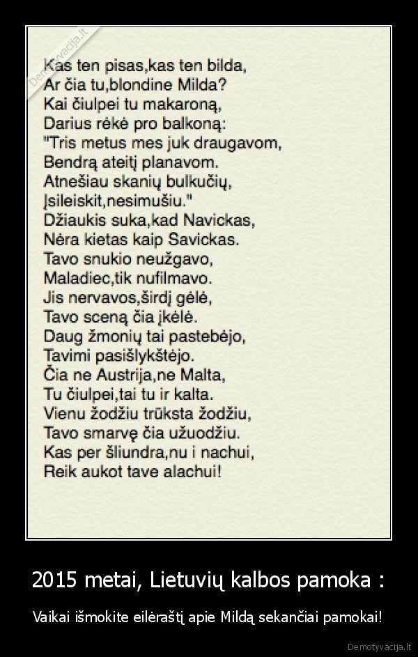 milda, isdavyste, eilerastis
