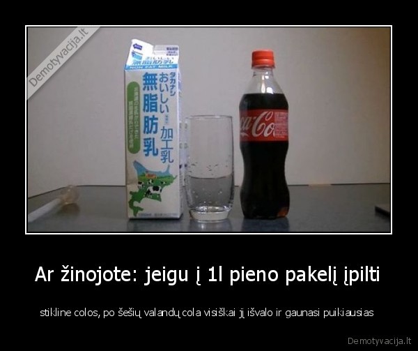 Ar žinojote: jeigu į 1l pieno pakelį įpilti