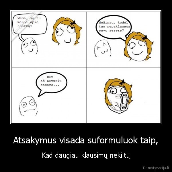Atsakymus visada suformuluok taip,