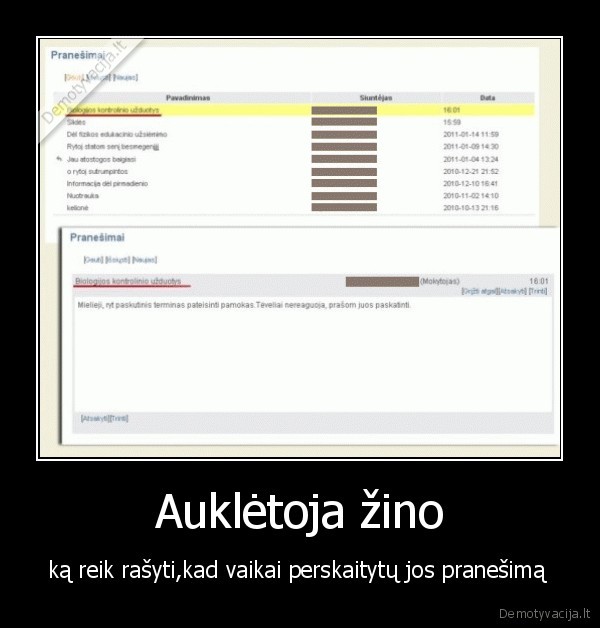 aukletoja,zino,vaikai,pranesimas
