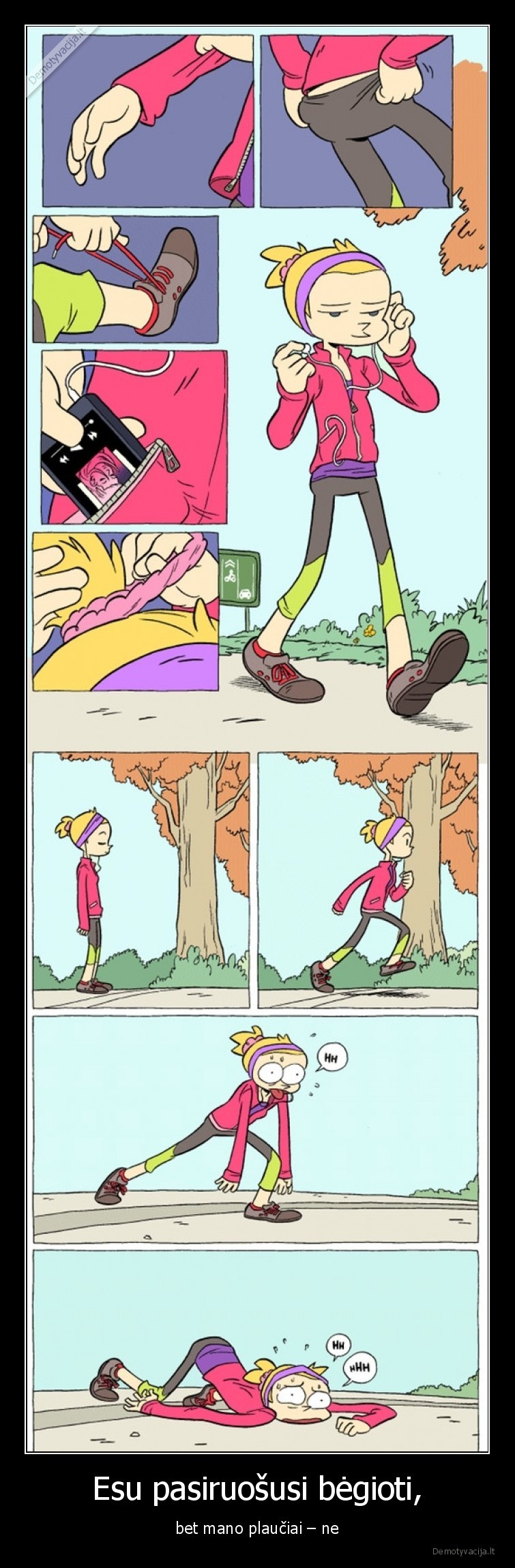 komiksas,begioti,mergina,nepasiruosusi