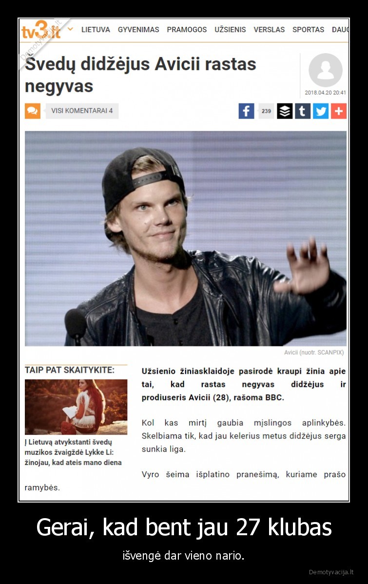 narys,klubas,avicii,mirtis