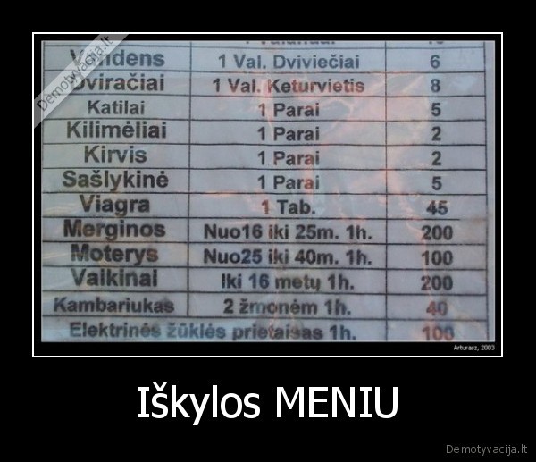 Iškylos MENIU