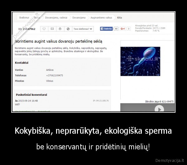 Kokybiška, neprarūkyta, ekologiška sperma