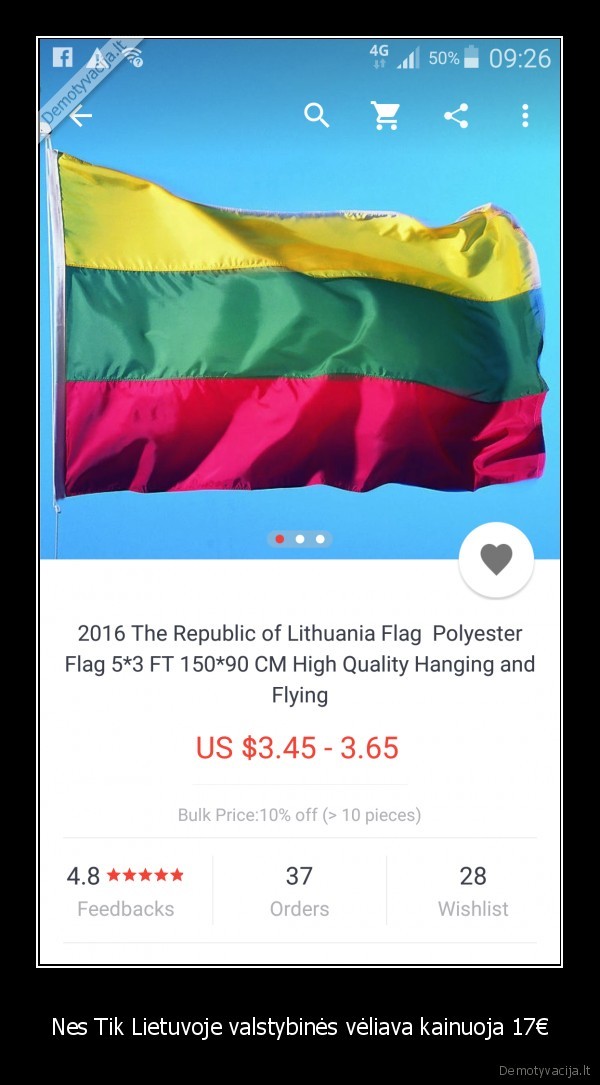 Nes Tik Lietuvoje valstybinės vėliava kainuoja 17€