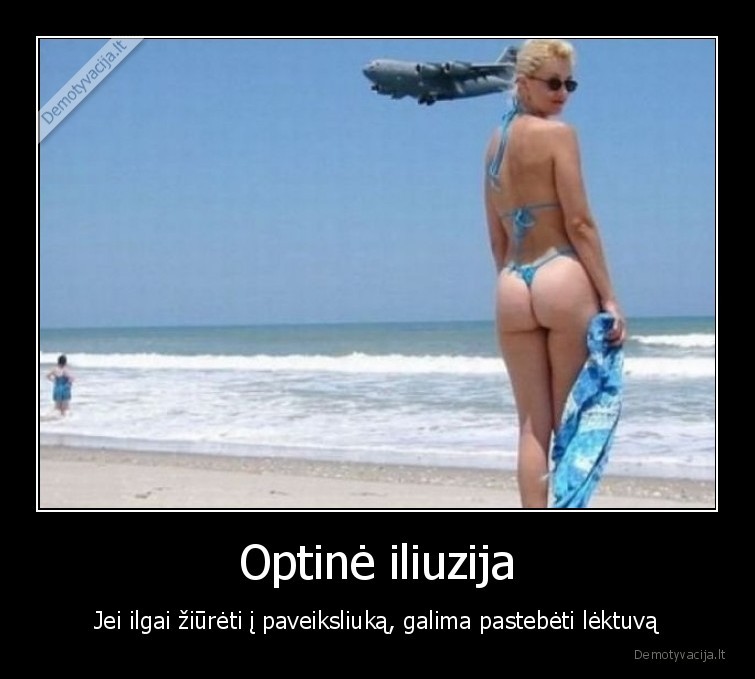 uzpakalis,optine, iliuzija,mergina,pliazas
