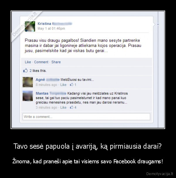 sese, avarijoje,nelaime,facebook, statusas