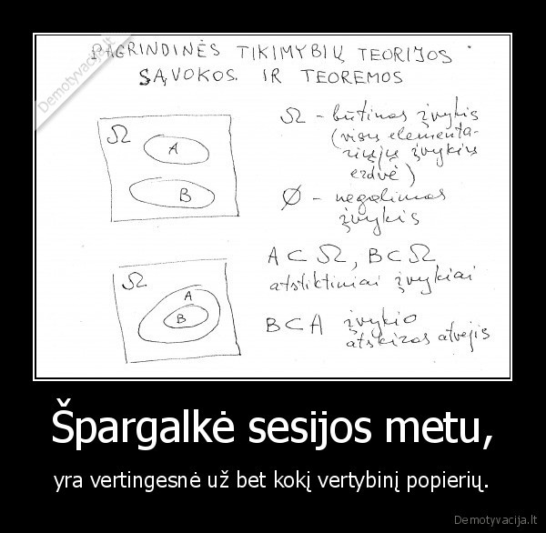 Špargalkė sesijos metu,