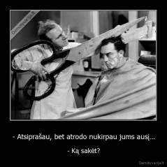 - Atsiprašau, bet atrodo nukirpau jums ausį... - - Ką sakėt?