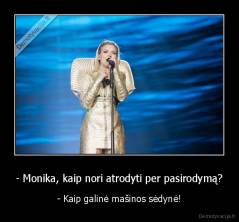 - Monika, kaip nori atrodyti per pasirodymą? - - Kaip galinė mašinos sėdynė!