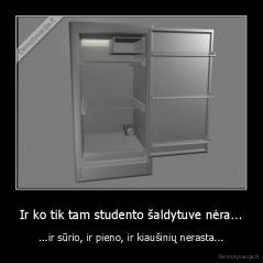 Ir ko tik tam studento šaldytuve nėra... - ...ir sūrio, ir pieno, ir kiaušinių nerasta...