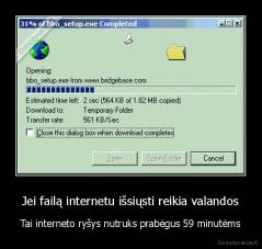 Jei failą internetu išsiųsti reikia valandos - Tai interneto ryšys nutruks prabėgus 59 minutėms