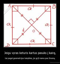 Jeigu vyras keturis kartus pasuks į kairę, - tai pagal geometrijos taisykles, jis grįš namo pas žmoną.
