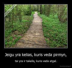 Jeigu yra kelias, kuris veda pirmyn, - tai yra ir takelis, kuris veda atgal.