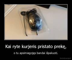 Kai ryte kurjeris pristato prekę, - o tu apsimiegojęs bandai išpakuoti.
