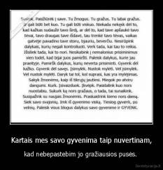 Kartais mes savo gyvenima taip nuvertinam, - kad nebepastebim jo gražiausios pusės. 
