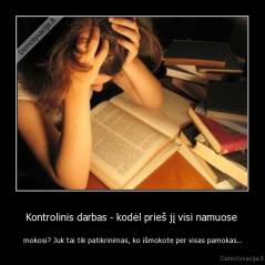 Kontrolinis darbas - kodėl prieš jį visi namuose  - mokosi? Juk tai tik patikrinimas, ko išmokote per visas pamokas...