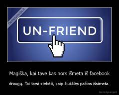 Magiška, kai tave kas nors išmeta iš facebook - draugų. Tai tarsi stebėti, kaip šiukšlės pačios išsimeta.