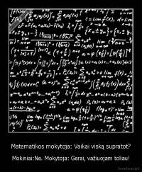 Matematikos mokytoja: Vaikai viską supratot? - Mokiniai:Ne. Mokytoja: Gerai, važiuojam toliau!