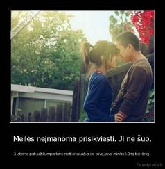 Meilės neįmanoma prisikviesti. Ji ne šuo. - Ji ateina pati,užklumpa tave netikėtai,užvaldo tave,tavo mintis,kūną bei širdį.