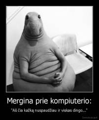 Mergina prie kompiuterio: - "Aš čia kažką nuspaudžiau ir viskas dingo..."
