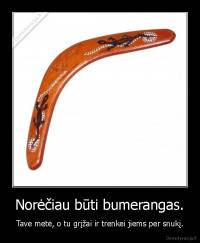 Norėčiau būti bumerangas. - Tave metė, o tu grįžai ir trenkei jiems per snukį.