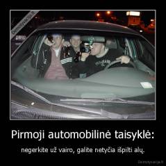 Pirmoji automobilinė taisyklė: - negerkite už vairo, galite netyčia išpilti alų.