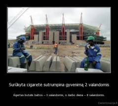 Surūkyta cigaretė sutrumpina gyvenimą 2 valandomis - išgertas butelis baltos – 3 valandomis, o darbo diena – 8 valandomis.