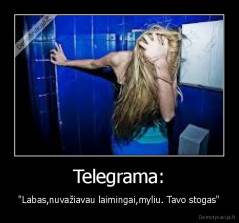 Telegrama: - "Labas,nuvažiavau laimingai,myliu. Tavo stogas"