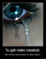 Tu gali nieko nesakyti. - Tavo mimika, tave anksčiau ar vėliau išduos...