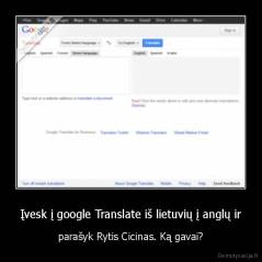 Įvesk į google Translate iš lietuvių į anglų ir - parašyk Rytis Cicinas. Ką gavai?