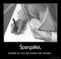 Špargalkė, - užsikišk kur nori,bet svarbu kad nemato...